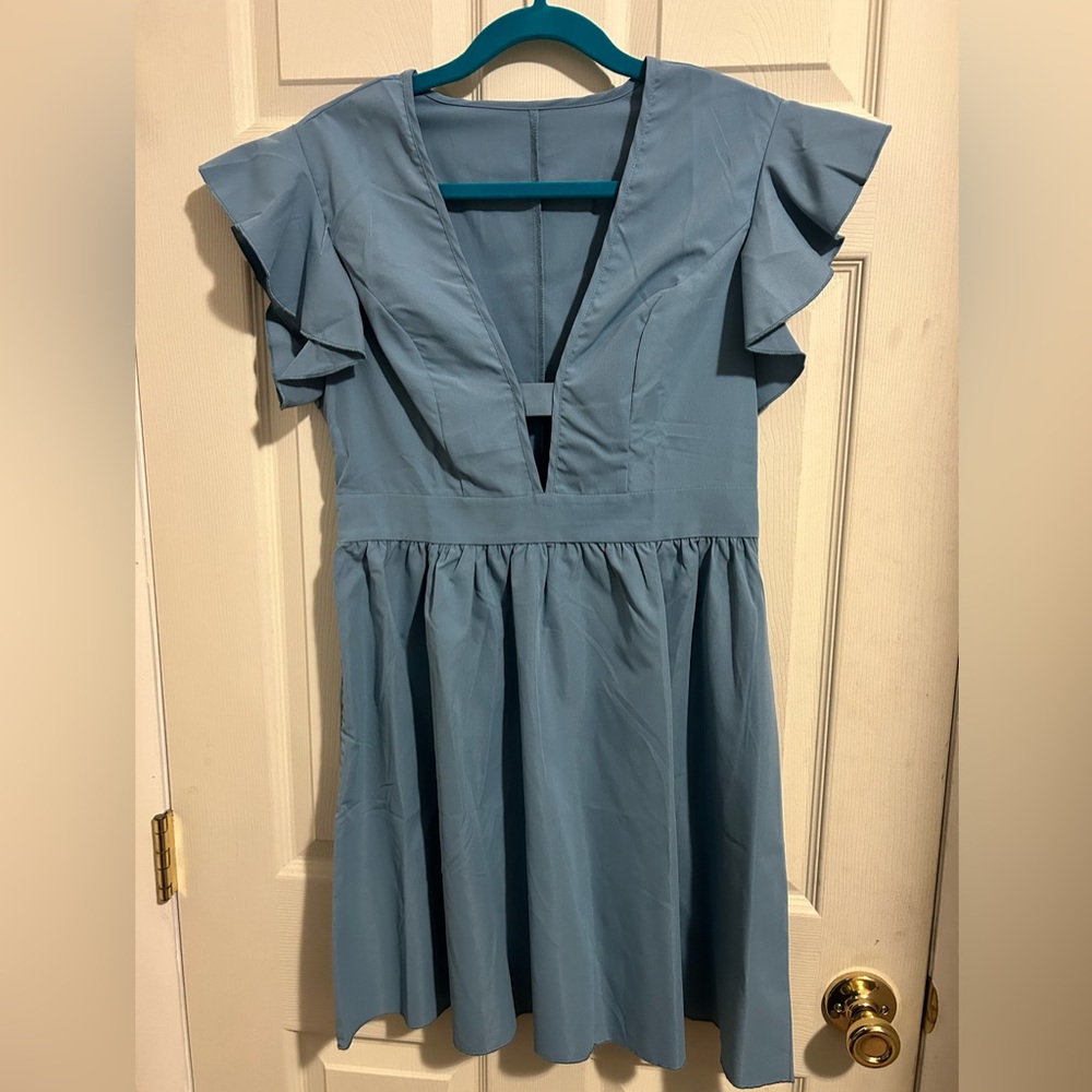 Shein dark baby blue spring dress. Midi length